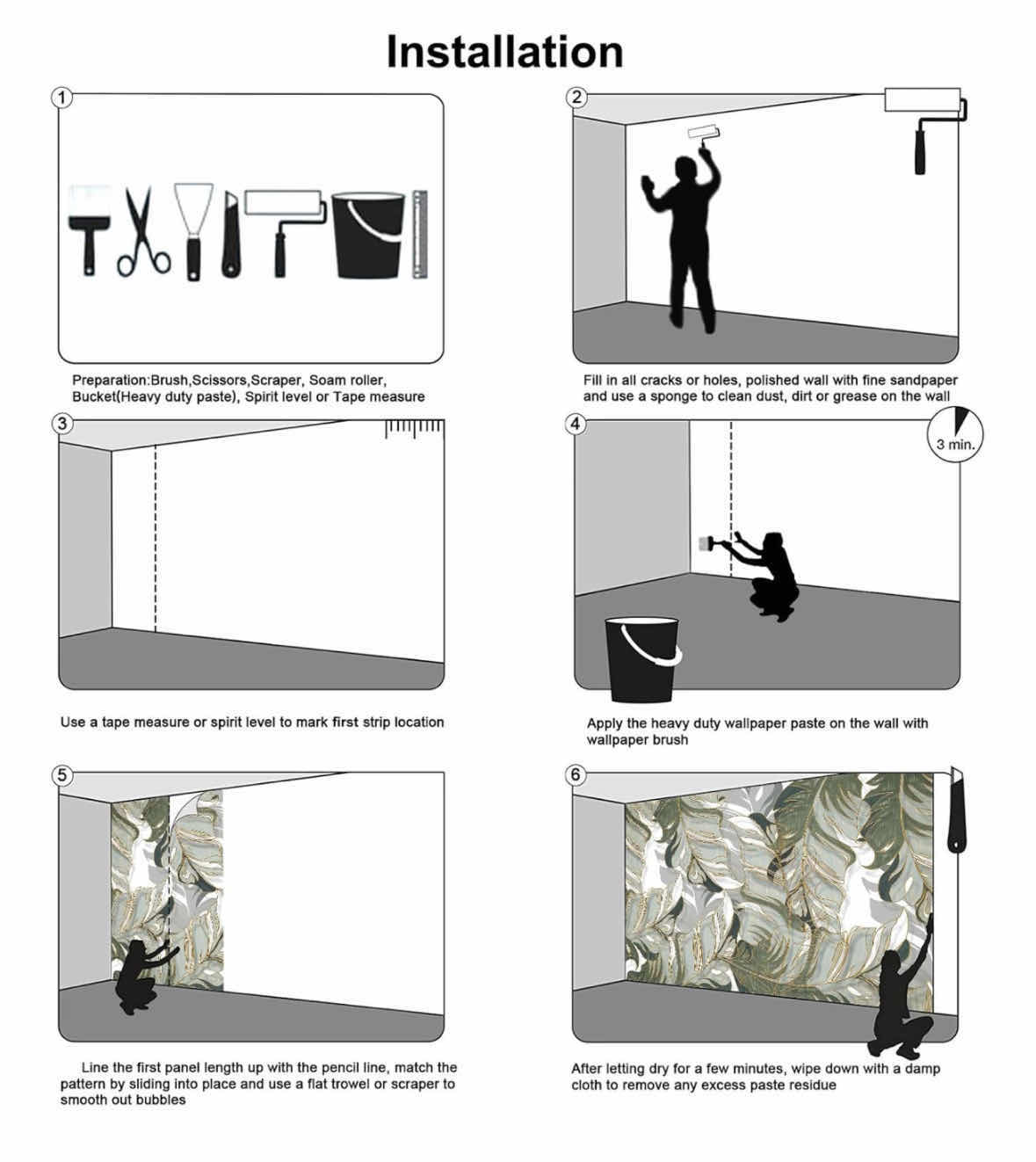 Photo 4 of NEW BORMIA WALL MURAL, NON SELF-ADHESIVE HAND PAINTED TROPICAL PLANTS LUXURY WALLPAPER 195” x 130”, LEAF-07