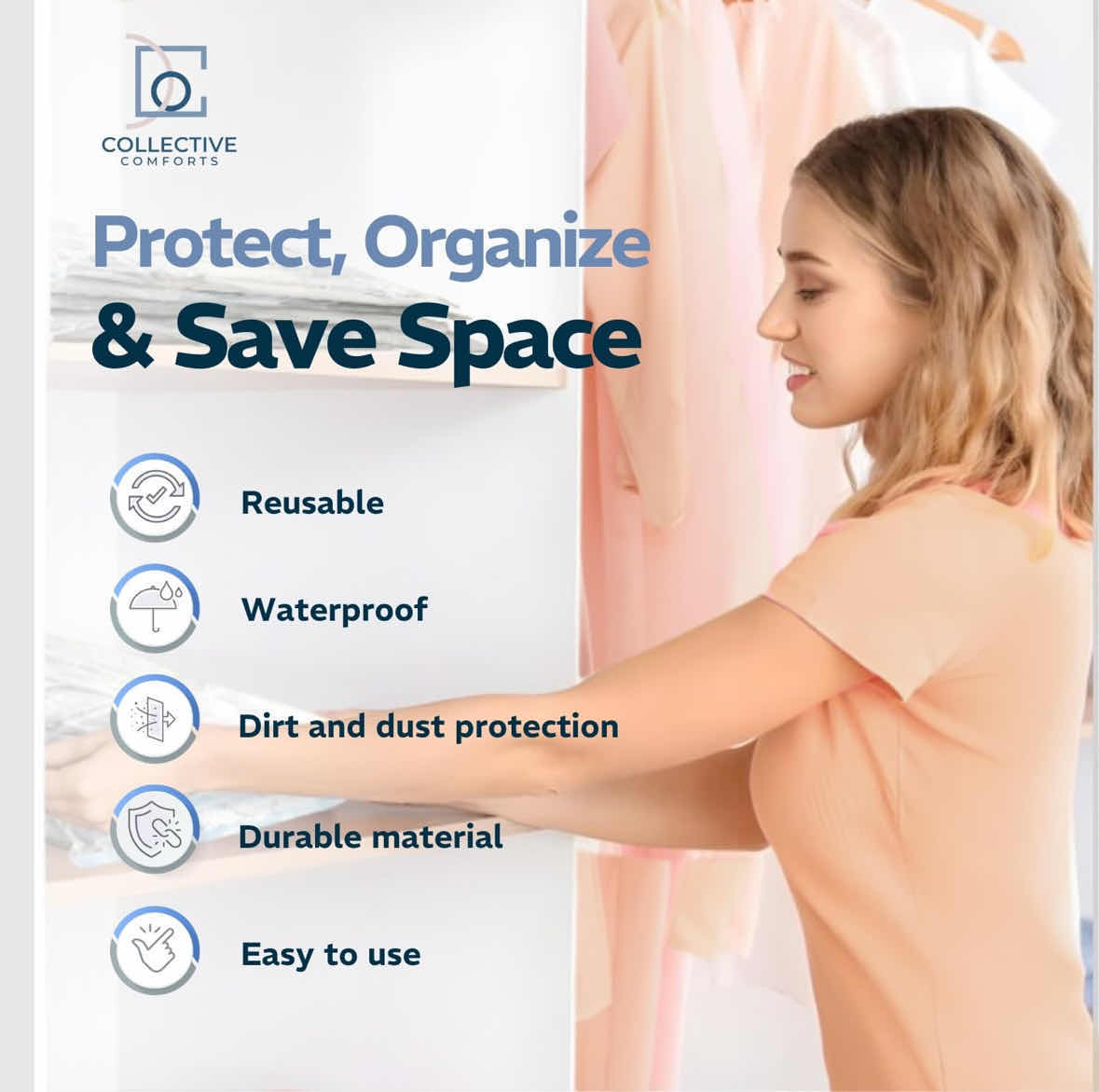 Photo 3 of NEW COLLECTIVE COMFORTS 8-PACK VACUUM SEAL STORAGE BAGS (4 JUMBO 39.5” x 31.5”, 4 XXL 47” X 35”)