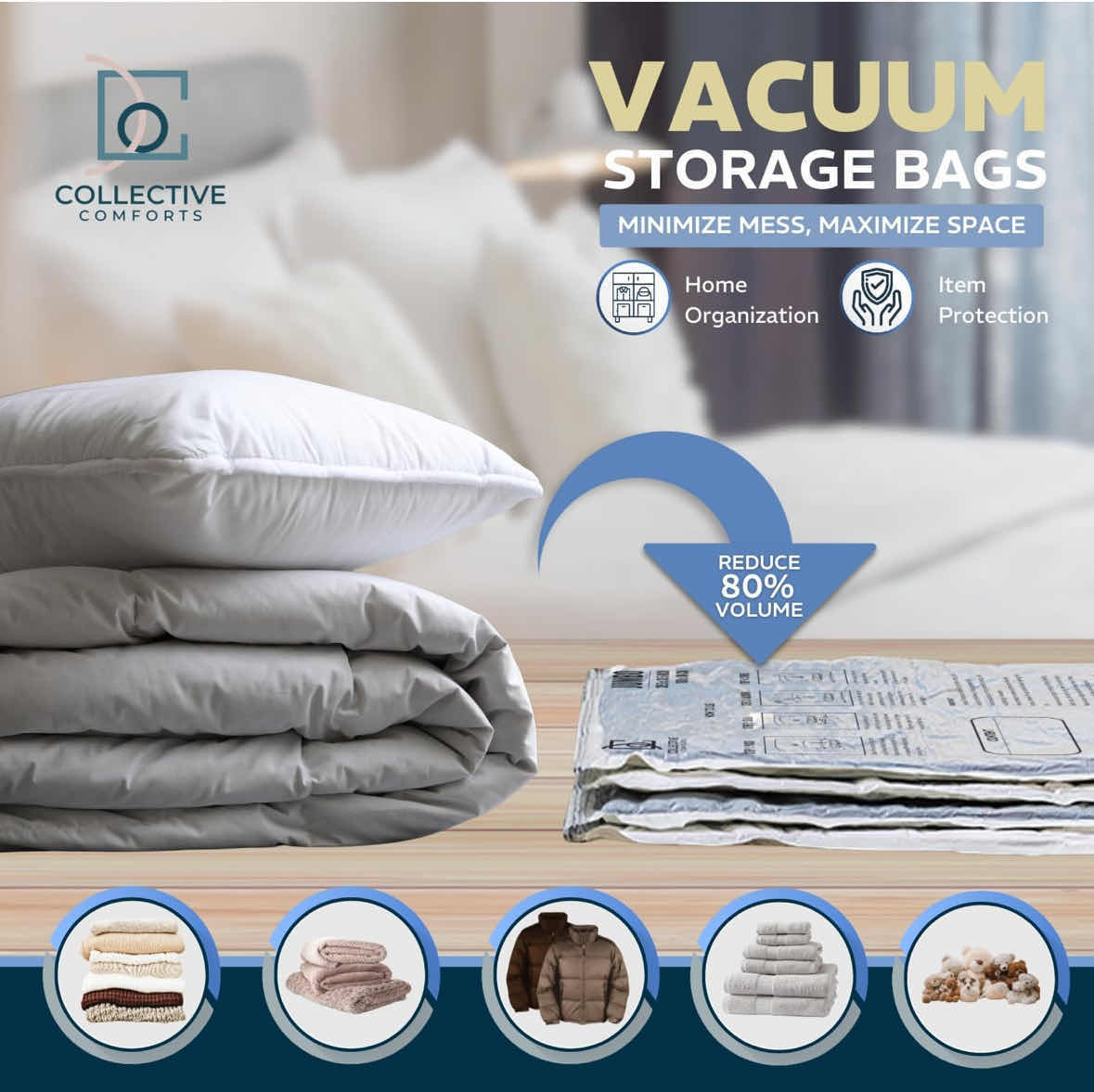 Photo 2 of NEW COLLECTIVE COMFORTS 8-PACK VACUUM SEAL STORAGE BAGS (4 JUMBO 39.5” x 31.5”, 4 XXL 47” X 35”)