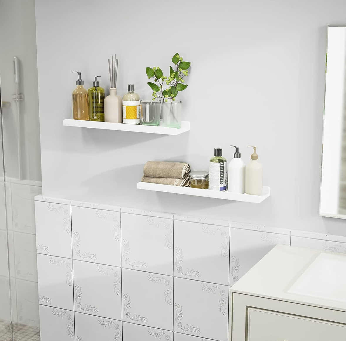 Photo 2 of NEW LOVE-KANKEI WALL MOUNTED SET OF 2 FLOATING SHELVES 6” X 24” H 0.6” (WHITE)