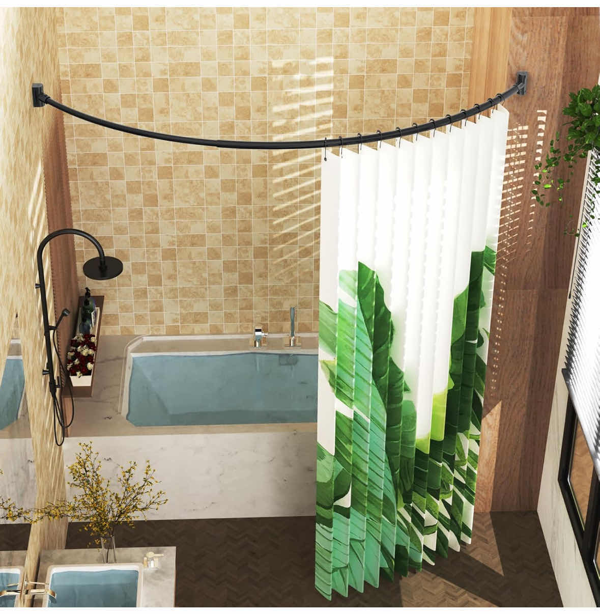 Photo 1 of NEW PRETTY HOME ADJUSTABLE ARCHED/CURVED SHOWER CURTAIN ROD, RUSTPROOF EXPANDABLE ALUMINUM METAL SHOWER ROD 38”-72”, BLACK (NEED TO DRILL)