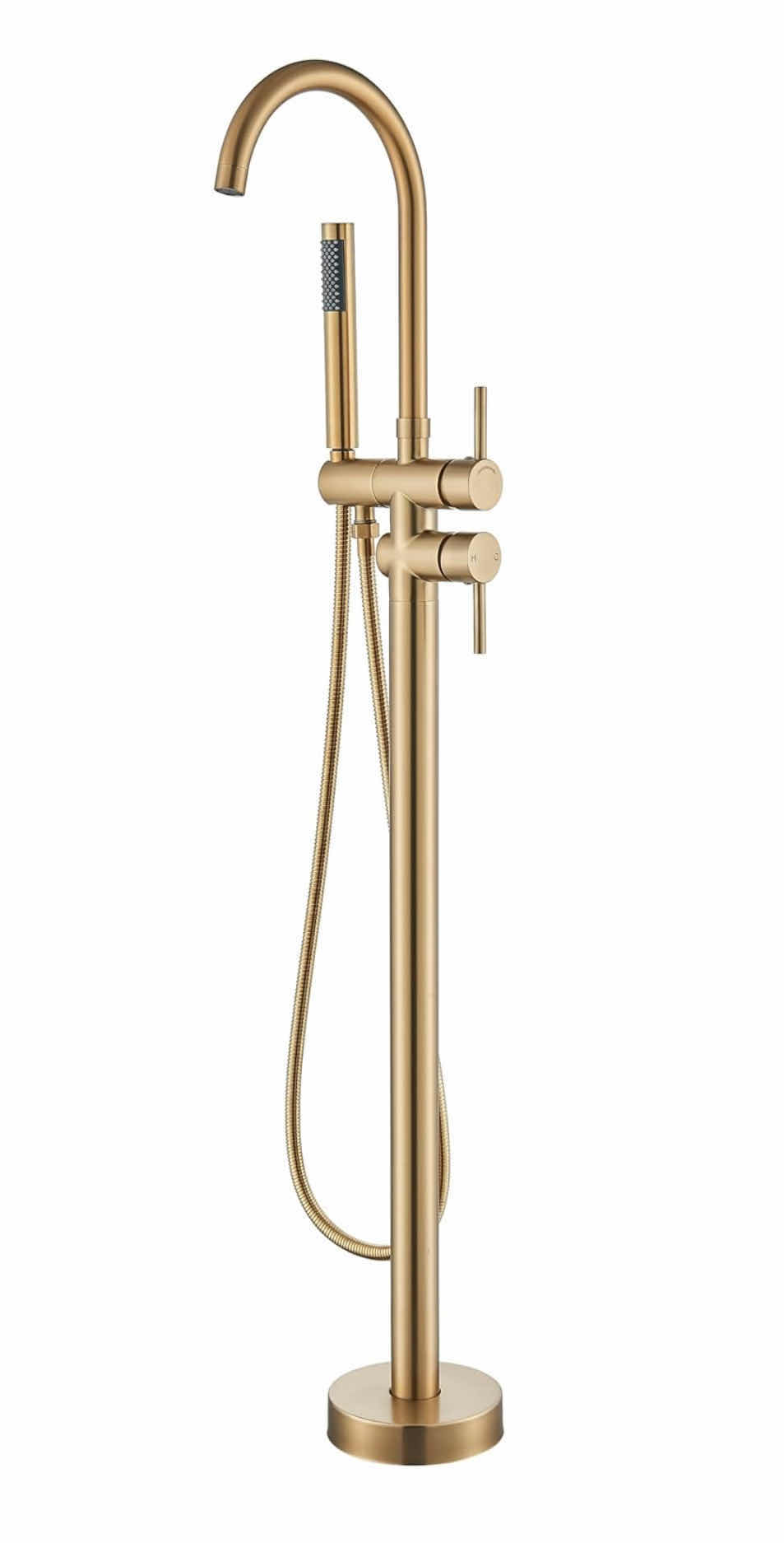 Photo 1 of NEW YAGATAP FREESTANDING BATHTUB FAUCET FLOOR MOUNT TUB FILLER, HIGH FLOW SHOWER FAUCET W HANDHELD SHOWER MIXER TAPS & SWIVEL SPOUT (BRUSHED GOLD)