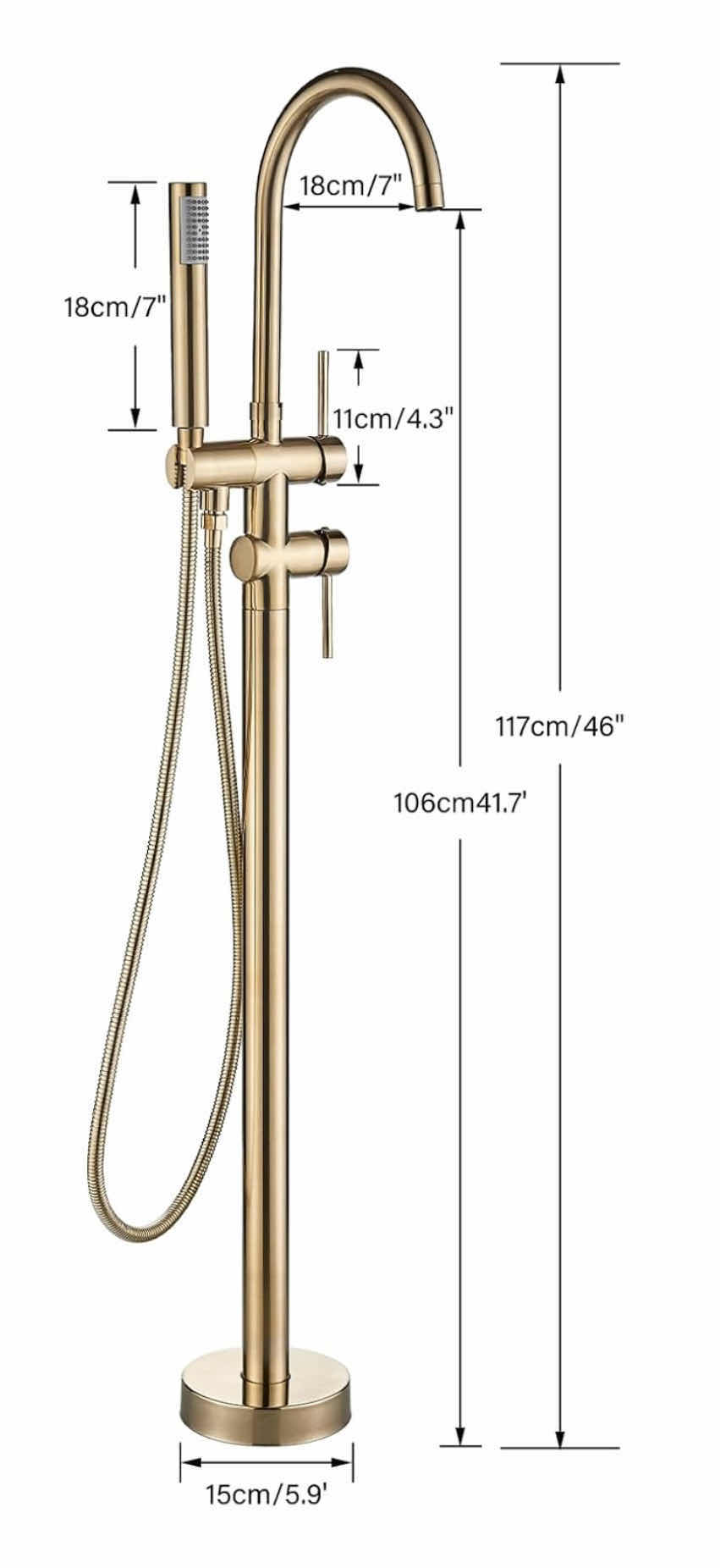 Photo 9 of NEW YAGATAP FREESTANDING BATHTUB FAUCET FLOOR MOUNT TUB FILLER, HIGH FLOW SHOWER FAUCET W HANDHELD SHOWER MIXER TAPS & SWIVEL SPOUT (BRUSHED GOLD)