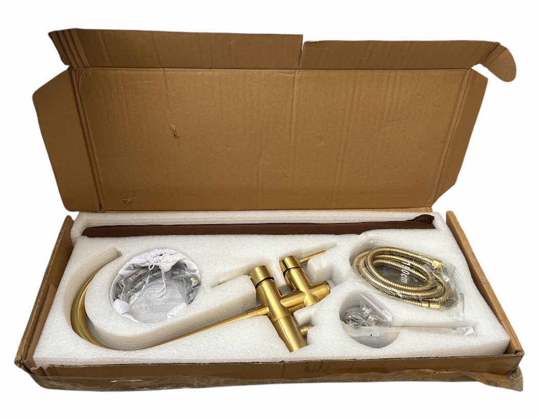 Photo 1 of NEW YAGATAP FREESTANDING BATHTUB FAUCET FLOOR MOUNT TUB FILLER, HIGH FLOW SHOWER FAUCET W HANDHELD SHOWER MIXER TAPS & SWIVEL SPOUT (BRUSHED GOLD)