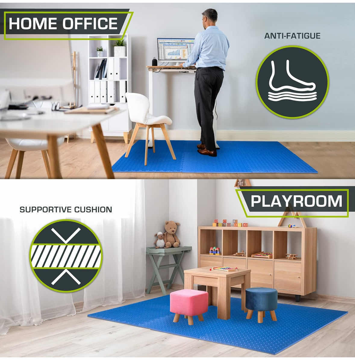 Photo 4 of NEW PROSOURCE FIT EXERCISE PUZZLE 1/2” MAT, EVA INTERLOCKING FOAM FLOOR TILES FOR HOME GYM/WORKOUT EQUIPMENT, 24” X 24” H.5”, 12 TILES- 48 SQ FT (BLUE)