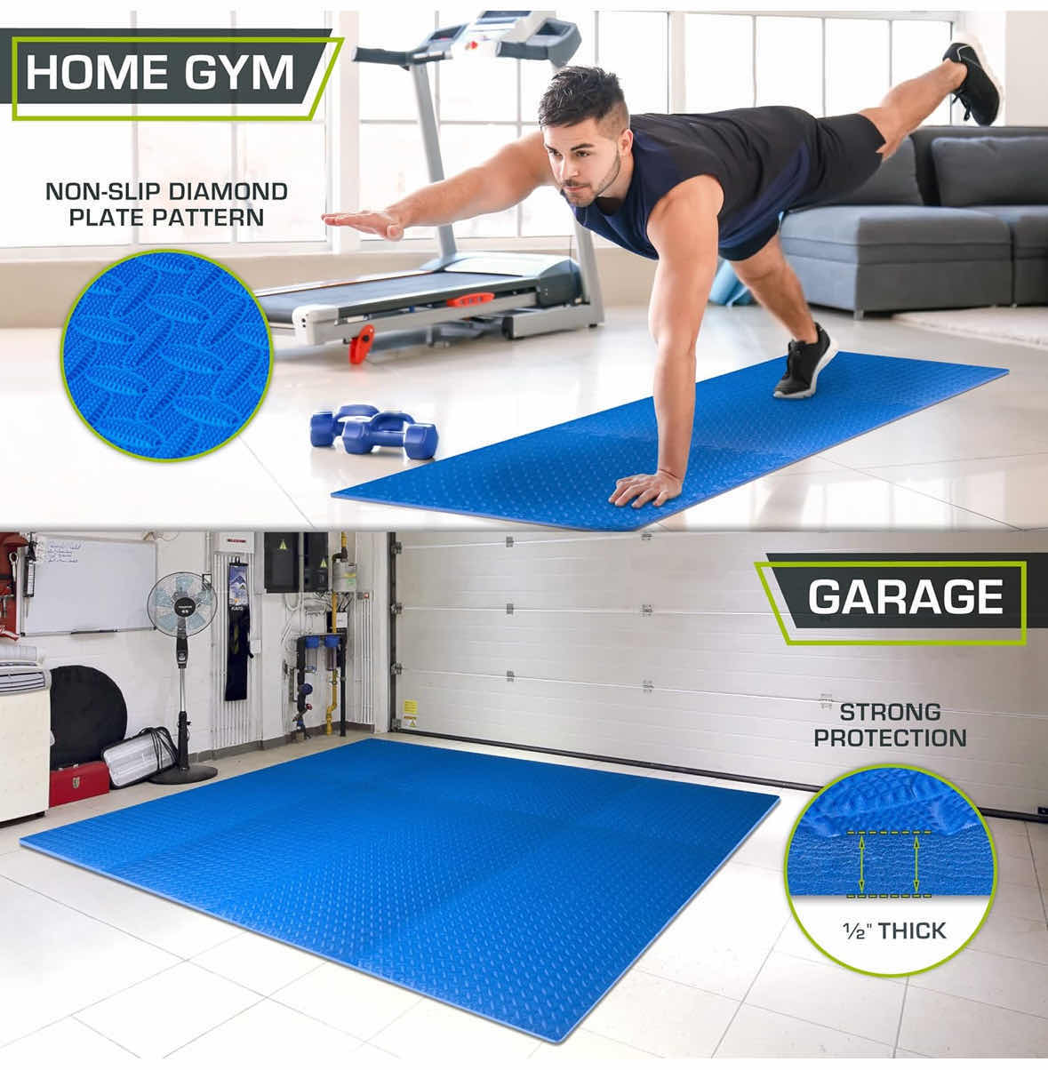 Photo 3 of NEW PROSOURCE FIT EXERCISE PUZZLE 1/2” MAT, EVA INTERLOCKING FOAM FLOOR TILES FOR HOME GYM/WORKOUT EQUIPMENT, 24” X 24” H.5”, 12 TILES- 48 SQ FT (BLUE)