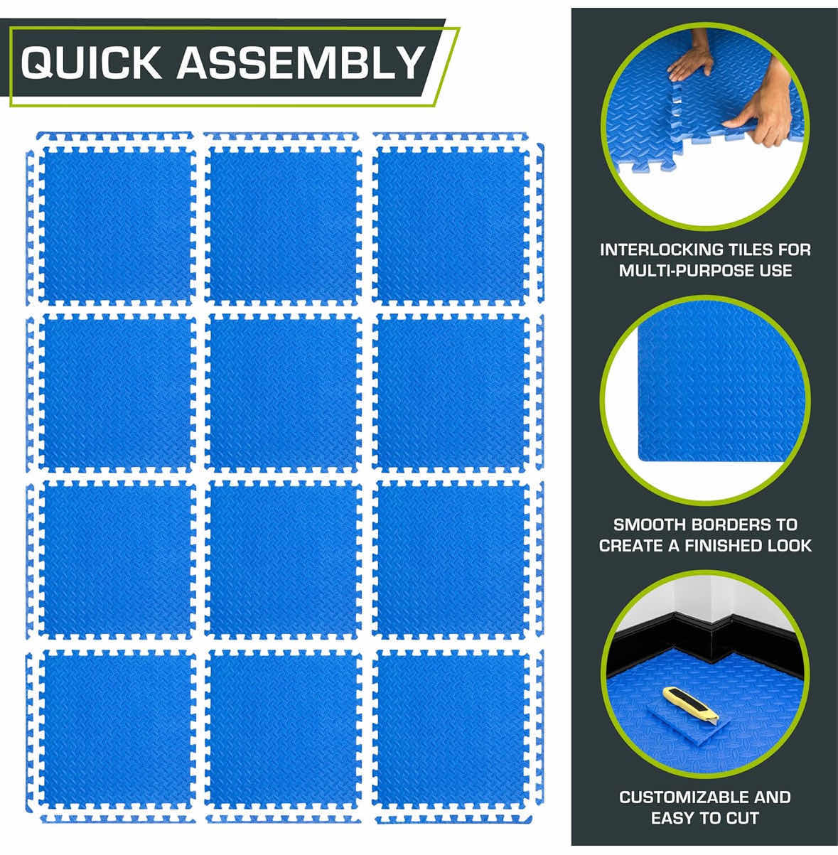 Photo 6 of NEW PROSOURCE FIT EXERCISE PUZZLE 1/2” MAT, EVA INTERLOCKING FOAM FLOOR TILES FOR HOME GYM/WORKOUT EQUIPMENT, 24” X 24” H.5”, 12 TILES- 48 SQ FT (BLUE)