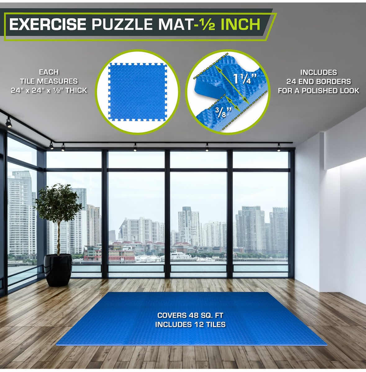 Photo 2 of NEW PROSOURCE FIT EXERCISE PUZZLE 1/2” MAT, EVA INTERLOCKING FOAM FLOOR TILES FOR HOME GYM/WORKOUT EQUIPMENT, 24” X 24” H.5”, 12 TILES- 48 SQ FT (BLUE)