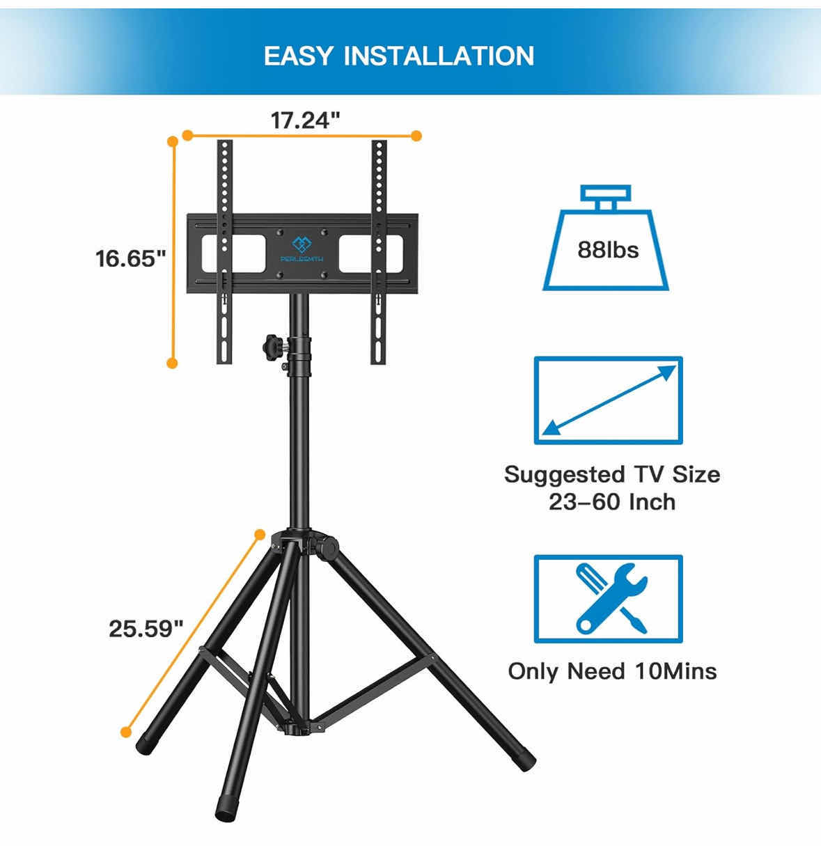 Photo 1 of NEW PERLESMITH FLOOR TV TRIPOD STAND FOR 23”-70” FLAT SCREEN TV, HEIGHT ADJUSTABLE HOLDS UP TO 88 LBS (PSTM1)