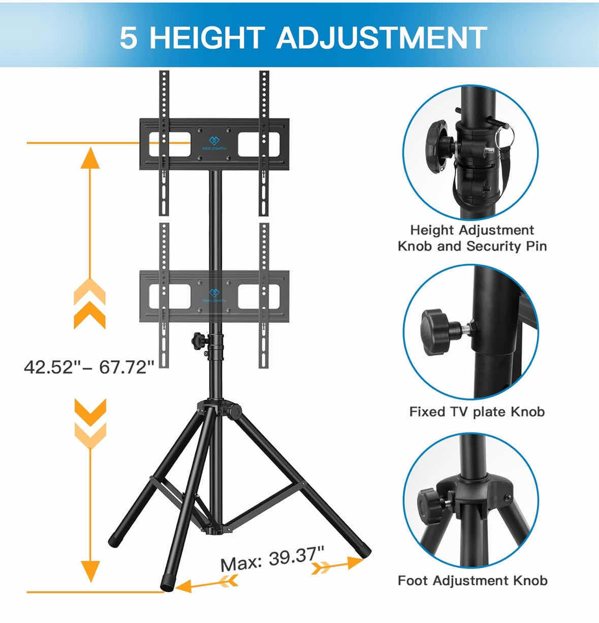 Photo 1 of NEW PERLESMITH FLOOR TV TRIPOD STAND FOR 23”-70” FLAT SCREEN TV, HEIGHT ADJUSTABLE HOLDS UP TO 88 LBS (PSTM1)