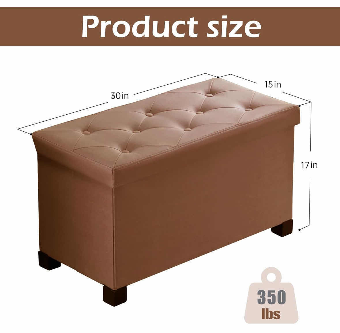 Photo 1 of NEW QUICKHORSE LUXURY FOLDING LEATHER STORAGE OTTOMAN W STORAGE REMOVABLE LID, SUPPORTS 350 LBS 15” X 30” H17” (COLOR: CAMEL)