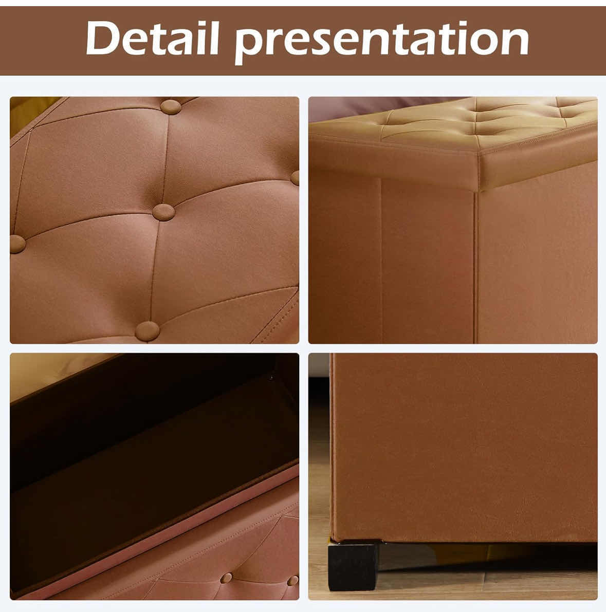 Photo 1 of NEW QUICKHORSE LUXURY FOLDING LEATHER STORAGE OTTOMAN W STORAGE REMOVABLE LID, SUPPORTS 350 LBS 15” X 30” H17” (COLOR: CAMEL)