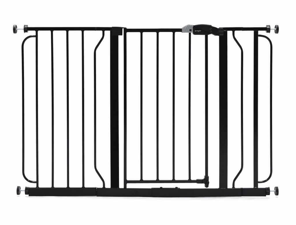 Photo 1 of NEW REGALO EASY STEP EXTRA WIDE METAL WALK-THROUGH SAFETY GATE, INCLUDES 4” & 12” EXTENSION KIT, 4 PACK OF PRESSURE MOUNT KIT & 4 PACK OF WALL MOUNT KIT, FITS OPENINGS 29”-49” WIDE, 30” HIGH (BLACK, MODEL #1164 EB DS)