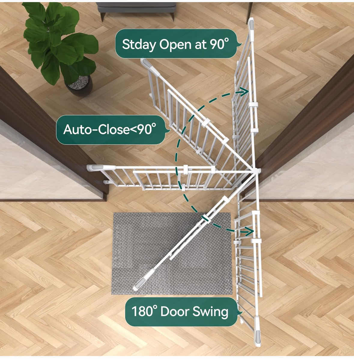 Photo 6 of NEW BABELIO EXTRA WIDE BABY GATE 31.5”-55” NO BOTTOM BAR, 2-IN-1 AUTO CLOSE DOG GATE FOR HOUSE, STAIRS & DOORWAYS W LARGE WALK-THROUGH DOOR (WHITE, MODEL #CB-M-101)