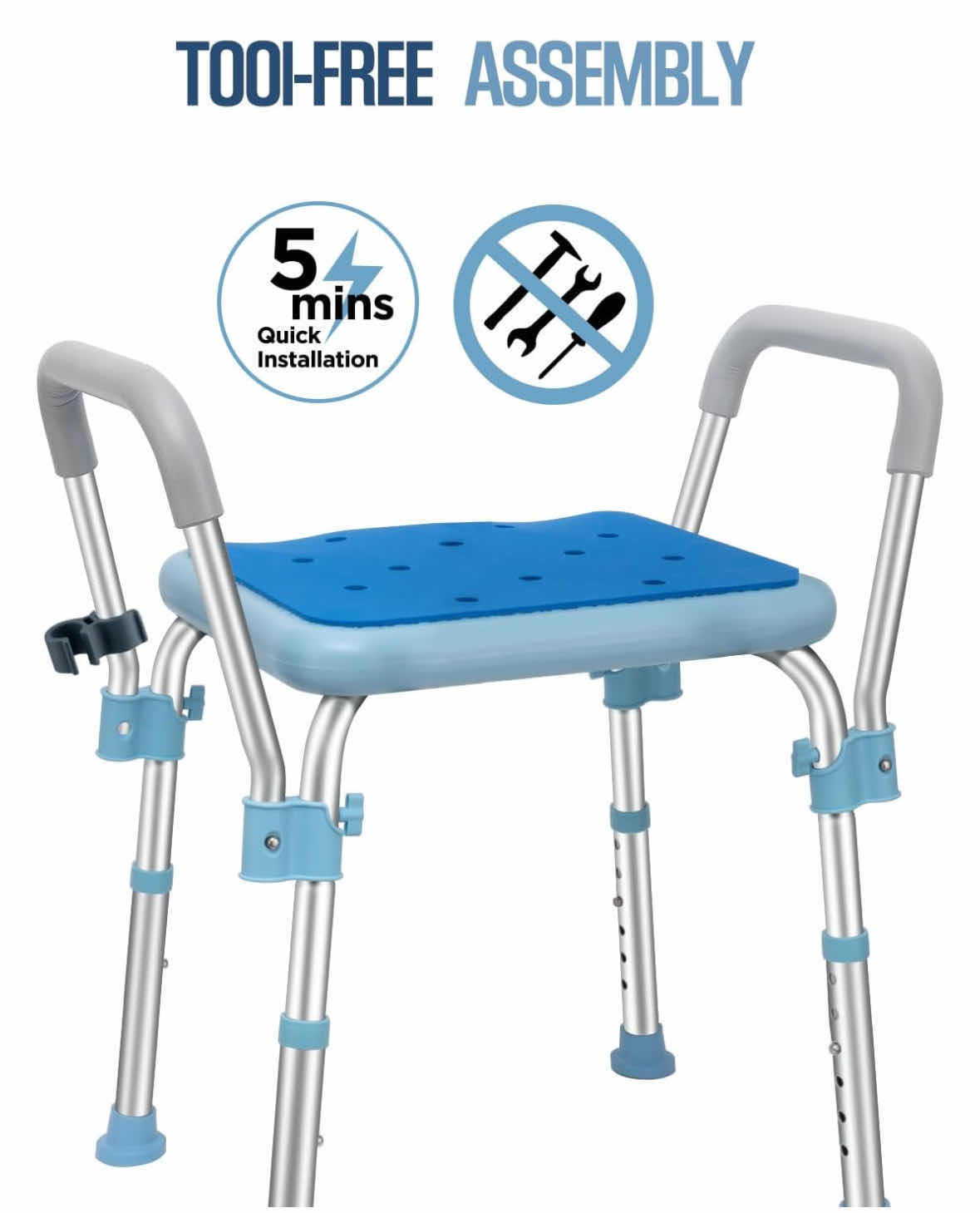 Photo 1 of NEW BROSIVE BATH CHAIR BENCH/SAFETY SEAT FOR ELDERLY W ARMS, BLUE (400 LB CAPACITY)