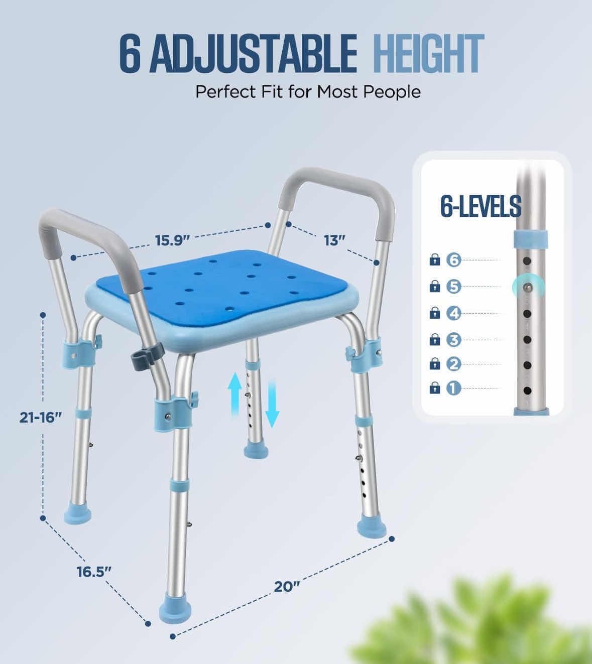 Photo 6 of NEW BROSIVE BATH CHAIR BENCH/SAFETY SEAT FOR ELDERLY W ARMS, BLUE (400 LB CAPACITY)