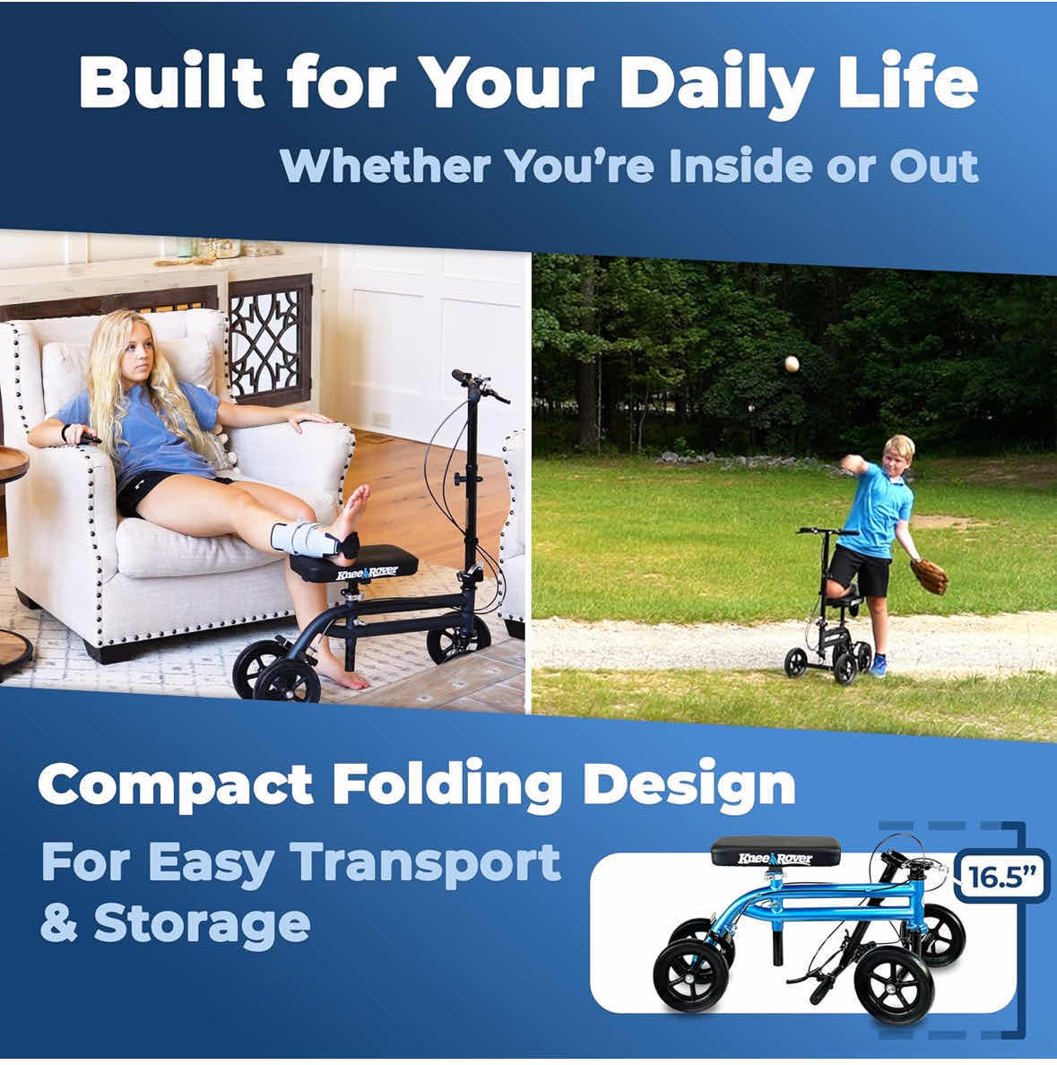 Photo 3 of NEW KNEE ROVER ECONOMY KNEE STEERABLE SCOOTER FOR BROKEN FOOT/INJURED LEG CRUTCH W DUAL BRAKES (BLUE)