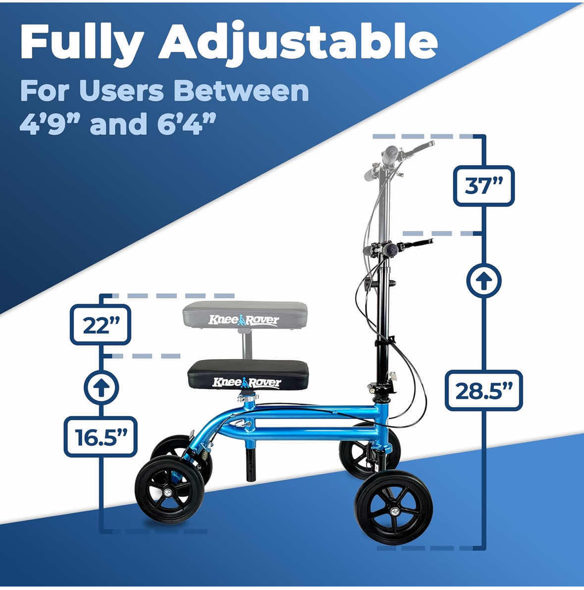 Photo 7 of NEW KNEE ROVER ECONOMY KNEE STEERABLE SCOOTER FOR BROKEN FOOT/INJURED LEG CRUTCH W DUAL BRAKES (BLUE)