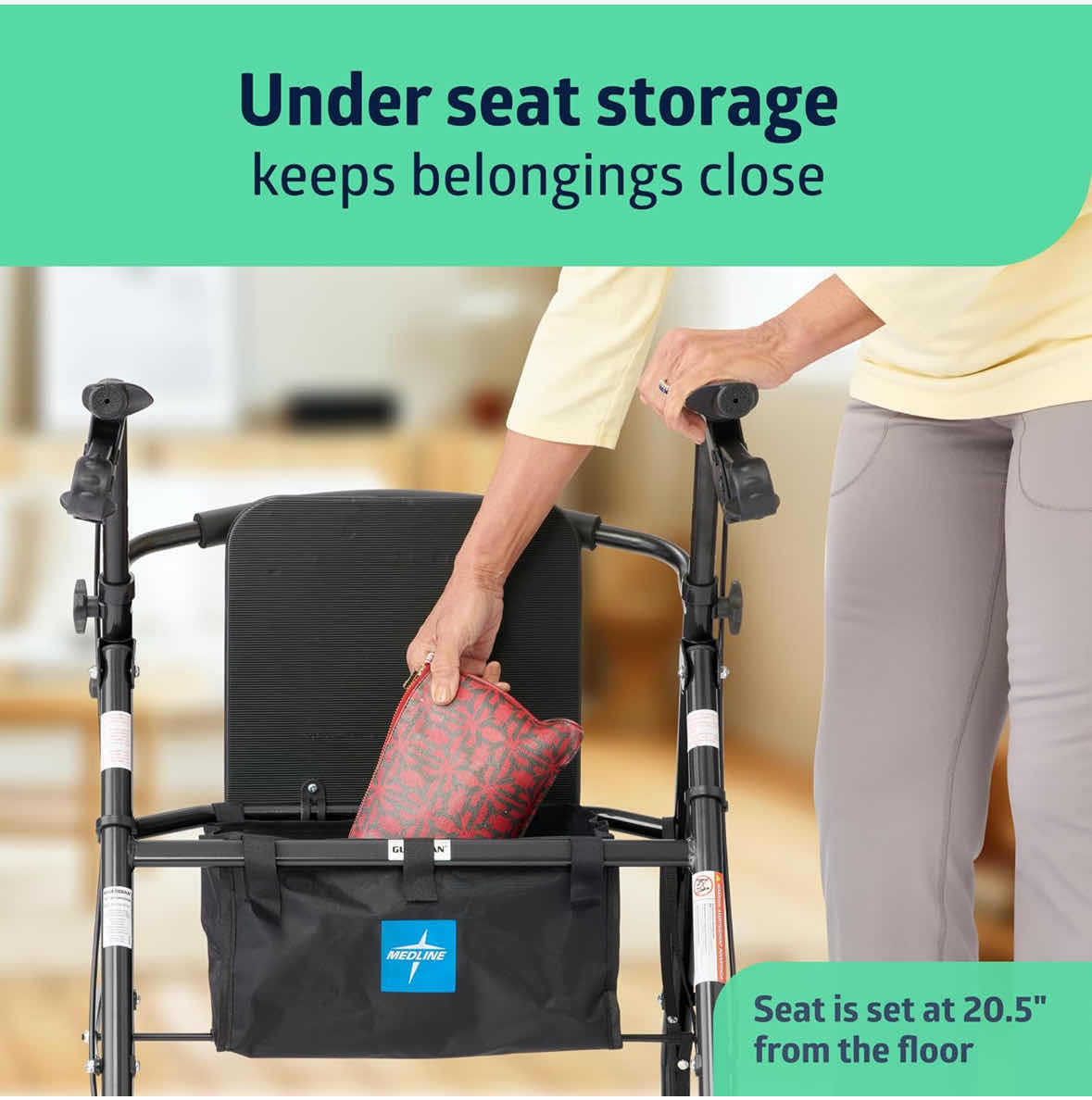 Photo 5 of MEDLINE BASIC ROLLATOR 4-WHEELED FOLDABLE ROLLING WALKER, STEEL W 8” WHEELS, 300 LB CAPACITY (MDS86830EBLS8)