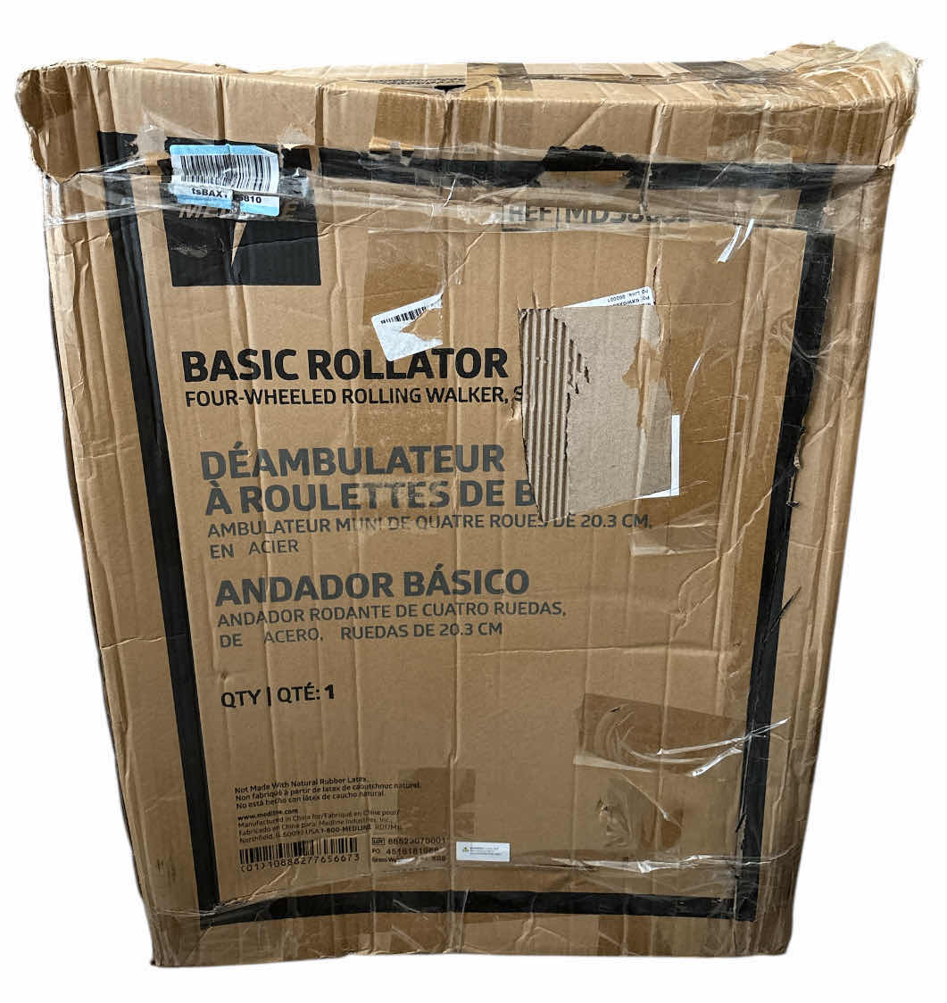 Photo 1 of MEDLINE BASIC ROLLATOR 4-WHEELED FOLDABLE ROLLING WALKER, STEEL W 8” WHEELS, 300 LB CAPACITY (MDS86830EBLS8)