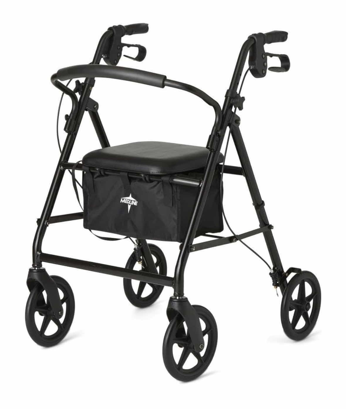 Photo 1 of MEDLINE BASIC ROLLATOR 4-WHEELED FOLDABLE ROLLING WALKER, STEEL W 8” WHEELS, 300 LB CAPACITY (MDS86830EBLS8)