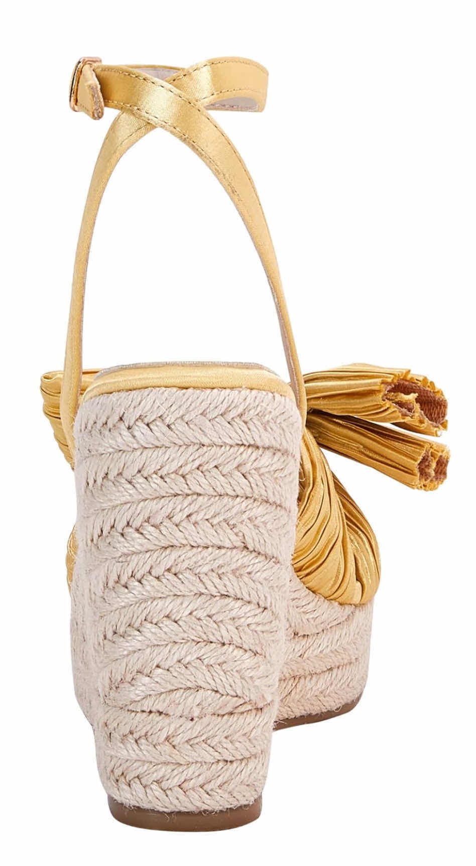 Photo 1 of NEW VETASTE WOMEN’S PLEATED BOW ESPADRILLE PLATFORM WEDGE SANDAL, SQUARE OPEN TOE W ANKLE BUCKLE STRAP (GOLD SIZE 7)