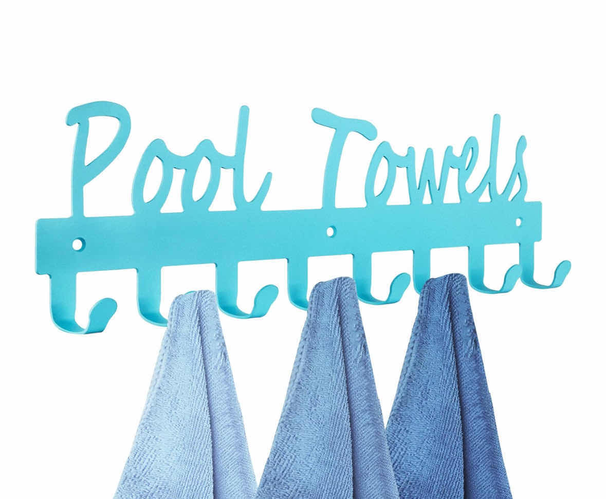 Photo 1 of NEW POOL TOWEL 16” RACK W 8 HOOKS, CARBON STEEL (BLUE)