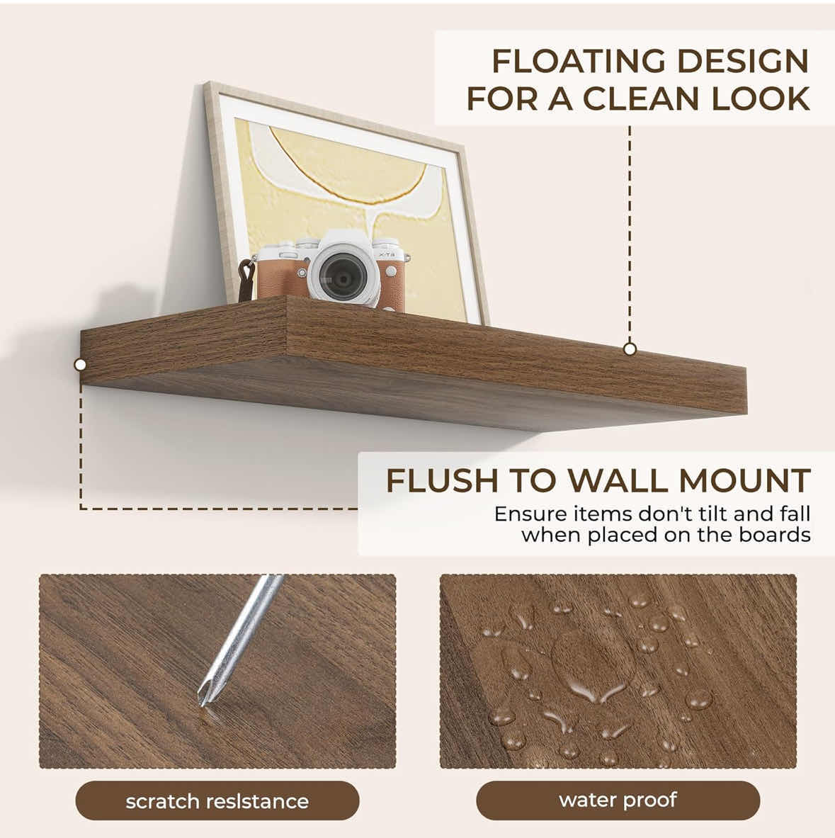 Photo 1 of NEW VERTORGAN 2-PACK 24” RUSTIC WOOD FLOATING SHELVES W INVISIBLE BRACKETS, WALNUT