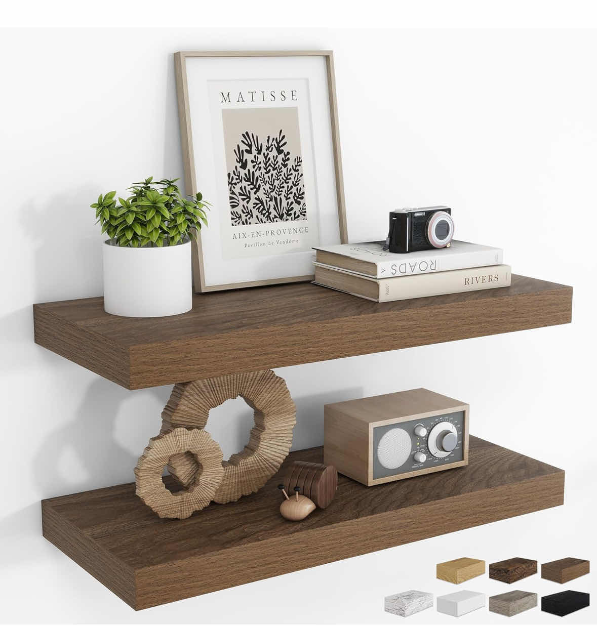 Photo 1 of NEW VERTORGAN 2-PACK 24” RUSTIC WOOD FLOATING SHELVES W INVISIBLE BRACKETS, WALNUT