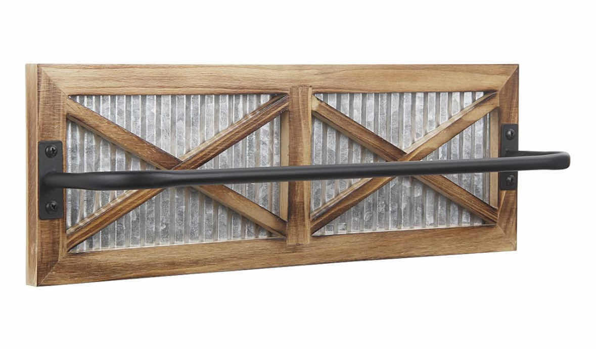 Photo 1 of NEW RUSTIC BATHROOM TOWEL RACK, WEATHERED WOOD & CORRUGATED GALVANIZED METAL FARMHOUSE RACK 3” X 16” H6”