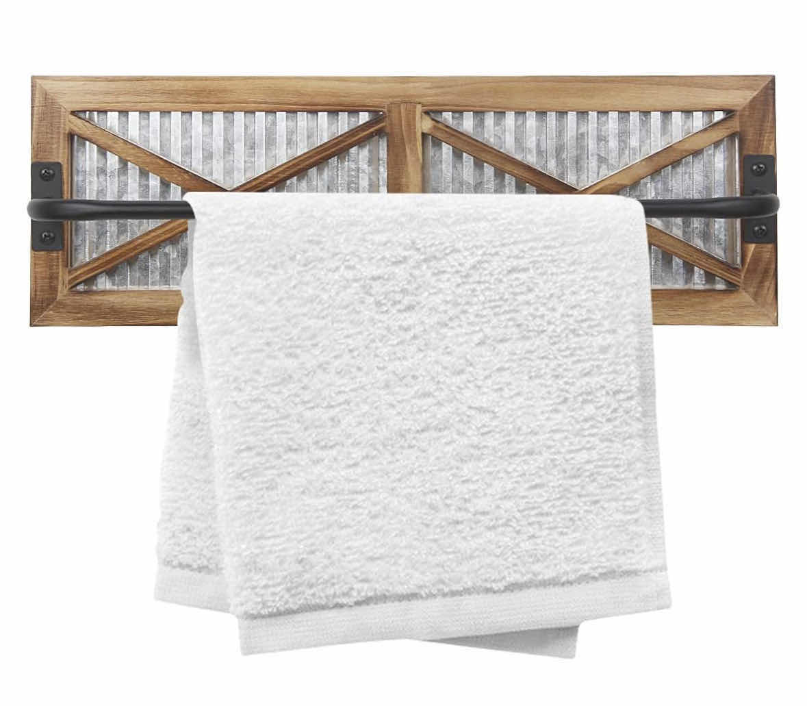 Photo 1 of NEW RUSTIC BATHROOM TOWEL RACK, WEATHERED WOOD & CORRUGATED GALVANIZED METAL FARMHOUSE RACK 3” X 16” H6”