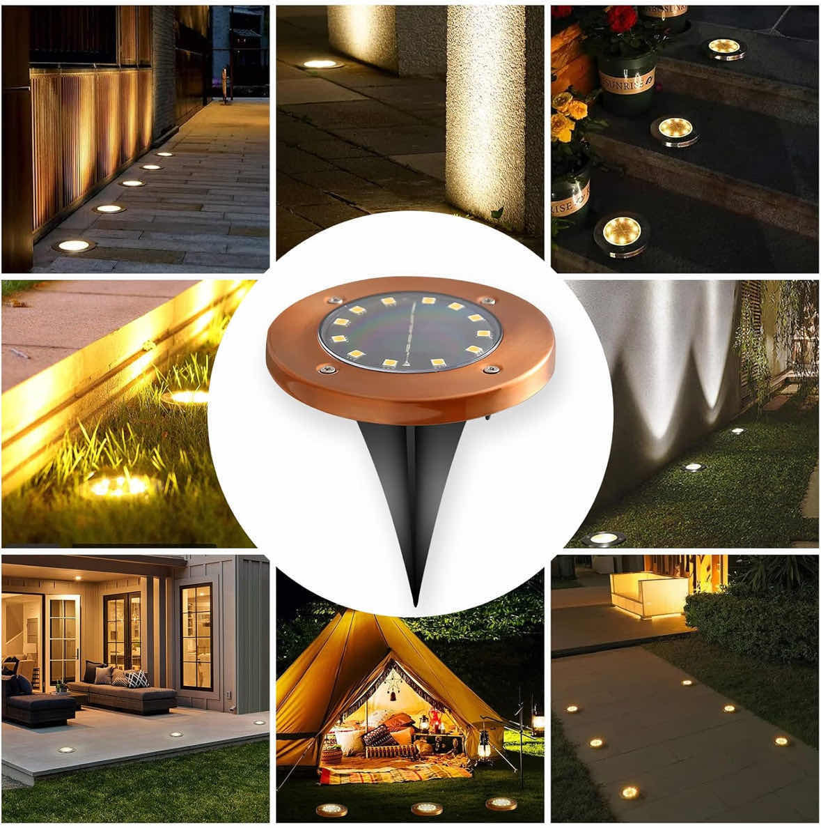 Photo 7 of NEW SOLAR OUTDOOR IN-GROUND LIGHTS, 6-PACK 12 LED DISC LIGHTS FOR PATHWAY/YARD (BRONZE)