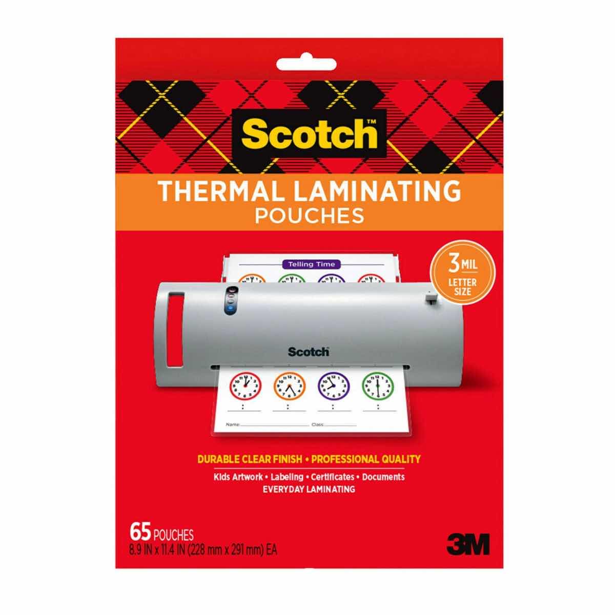 Photo 1 of SCOTCH THERMAL LAMINATOR (WHITE, TL902) & SCOTCH 65 CT 9” X 11” THERMAL LAMINATING CLEAR POUCHES (APPROX 65 CT)