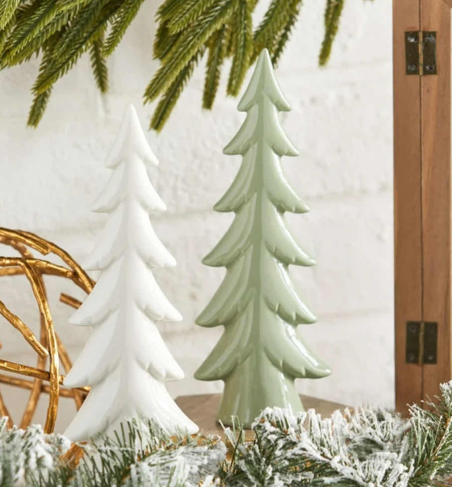 Photo 1 of NEW HOLIDAY TIME CHRISTMAS 8” TABLETOP CERAMIC HOLIDAY TREE DECOR SET OF 2 (WHITE/GREEN)