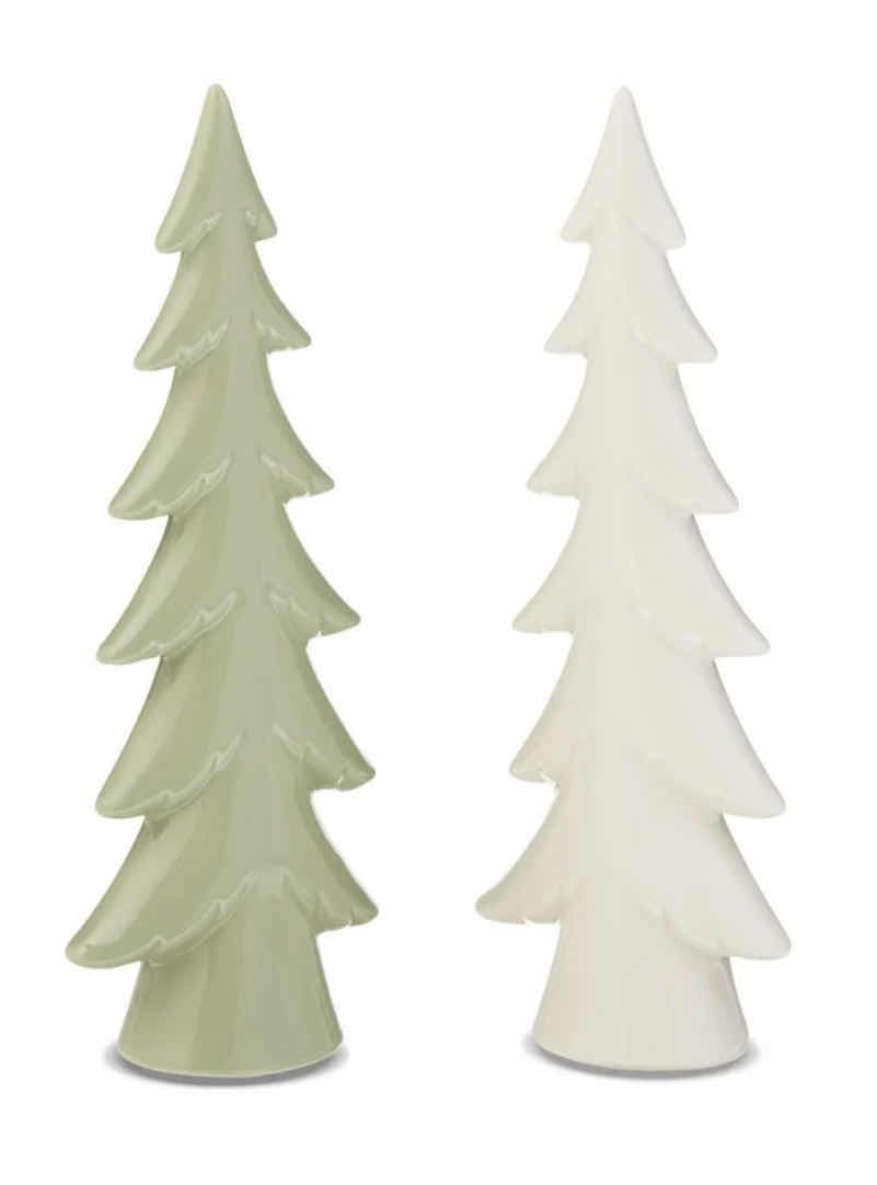 Photo 1 of NEW HOLIDAY TIME CHRISTMAS 8” TABLETOP CERAMIC HOLIDAY TREE DECOR SET OF 2 (WHITE/GREEN)