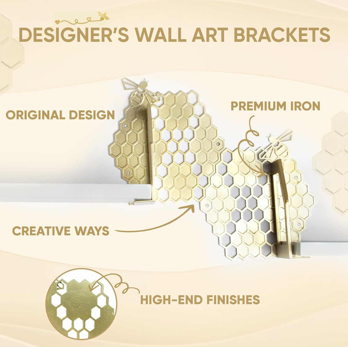 Photo 1 of NEW SPECIAL LUCY DESIGNED SET OF 2 BEEHIVE WALL SHELVES/ DECOR, PREMIUM WHITE FLOATING SHELVES 8” X 24”