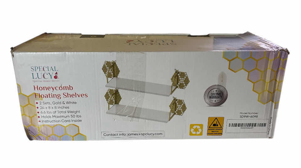 Photo 1 of NEW SPECIAL LUCY DESIGNED SET OF 2 BEEHIVE WALL SHELVES/ DECOR, PREMIUM WHITE FLOATING SHELVES 8” X 24”
