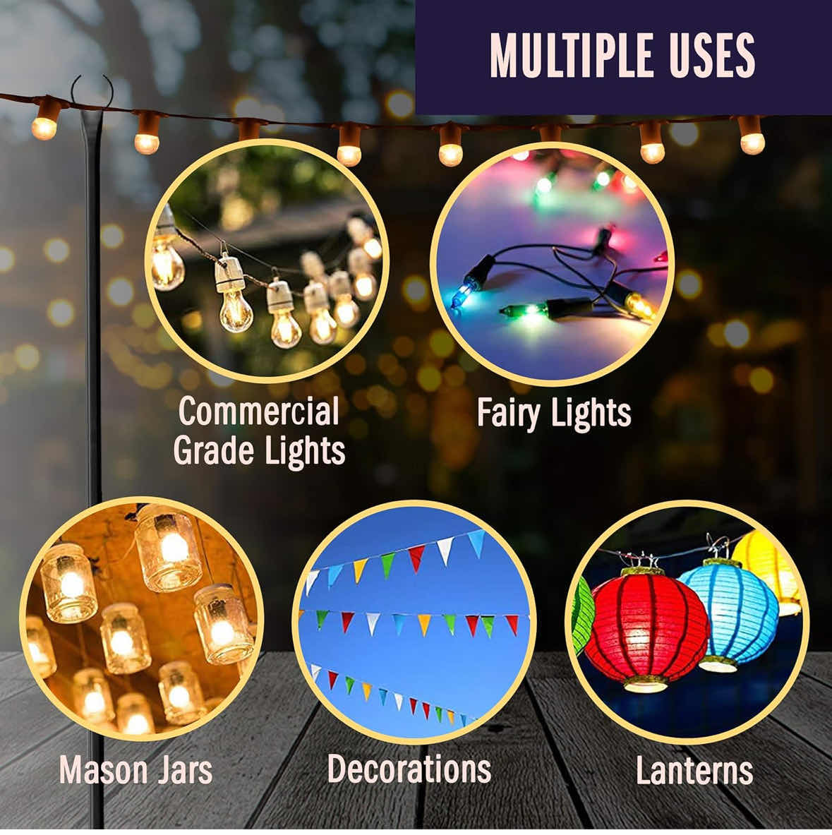 Photo 4 of NEW HOLIDAY STYLING 2-PACK STRING LIGHT POLE FOR OUTDOOR STRING LIGHTS, METAL LIGHT POLE W HOOKS