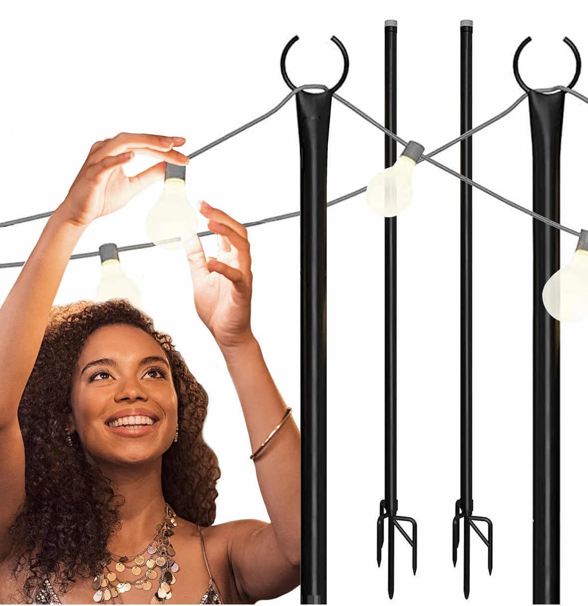 Photo 1 of NEW HOLIDAY STYLING 2-PACK STRING LIGHT POLE FOR OUTDOOR STRING LIGHTS, METAL LIGHT POLE W HOOKS