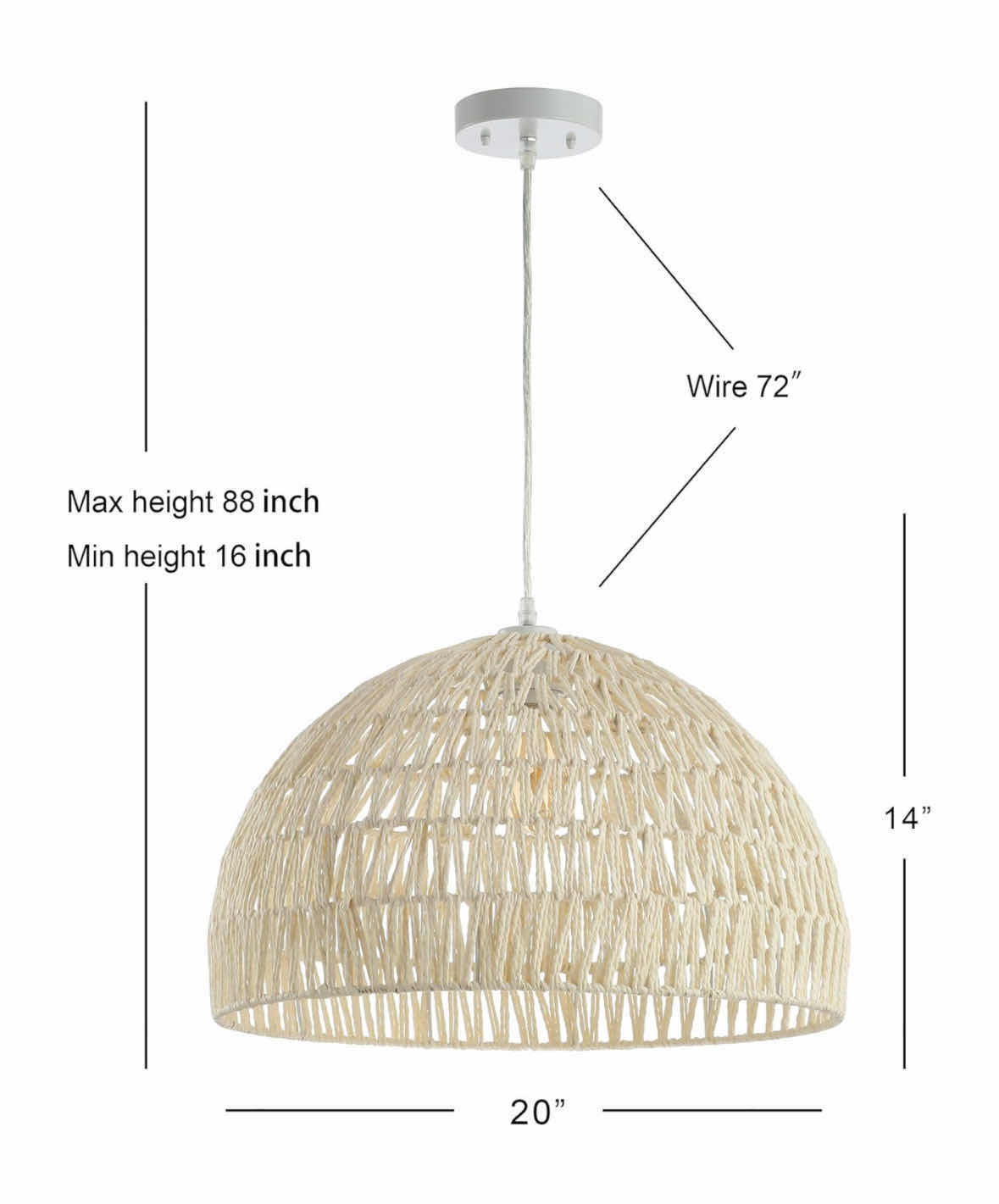 Photo 1 of NEW JONATHAN Y CAMPANA 20” 1-LIGHT BOHEMIAN MODERN WOVEN RATTAN/IRON LED PENDANT, CREAM (JYL6504A)