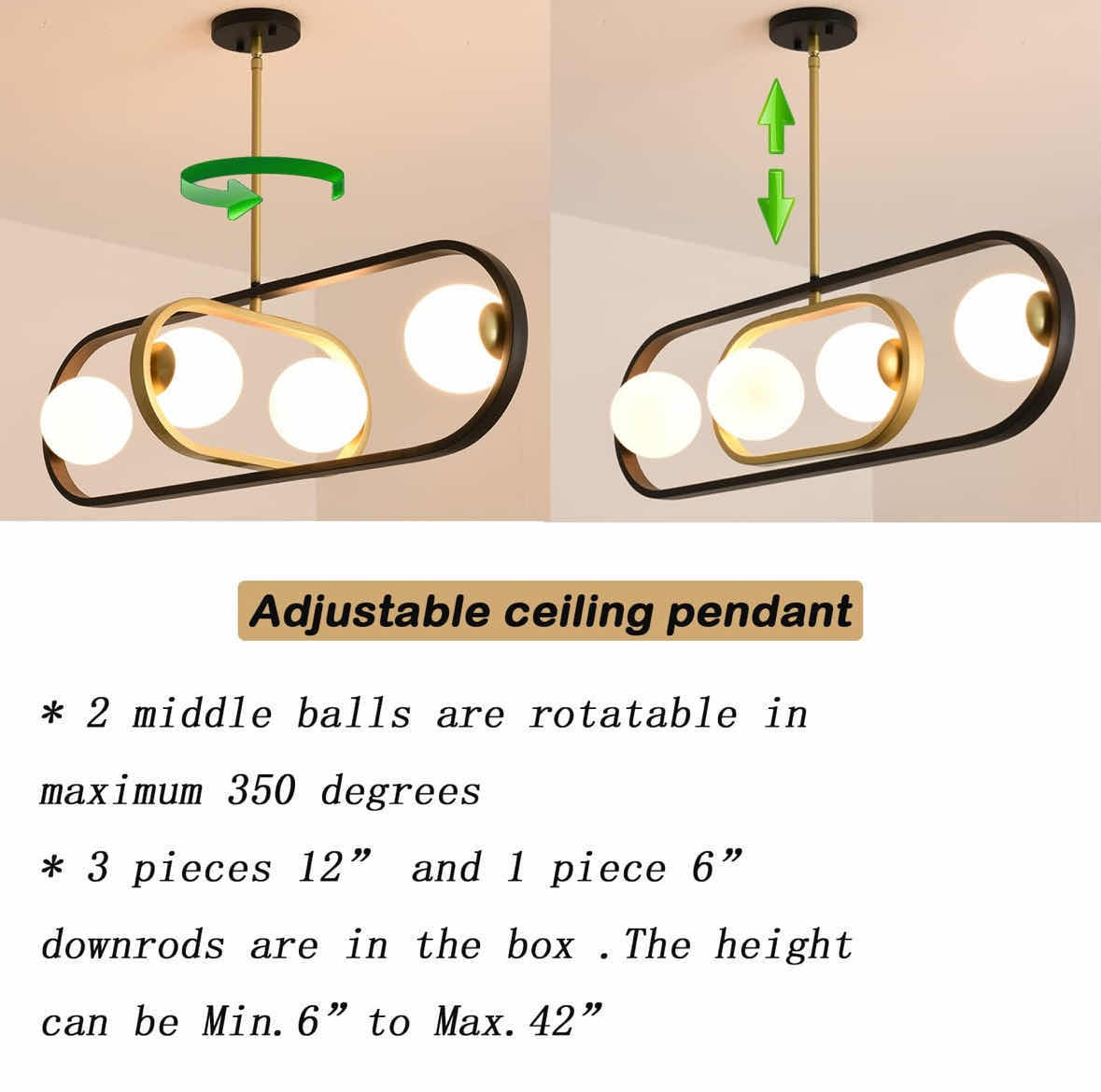 Photo 1 of NEW EAMONEX G9 DEFORMABLE FROSTED GLOBE CHANDELIER, BLACK/GOLD MILKY GLASS CEILING LIGHT (GC20220202)