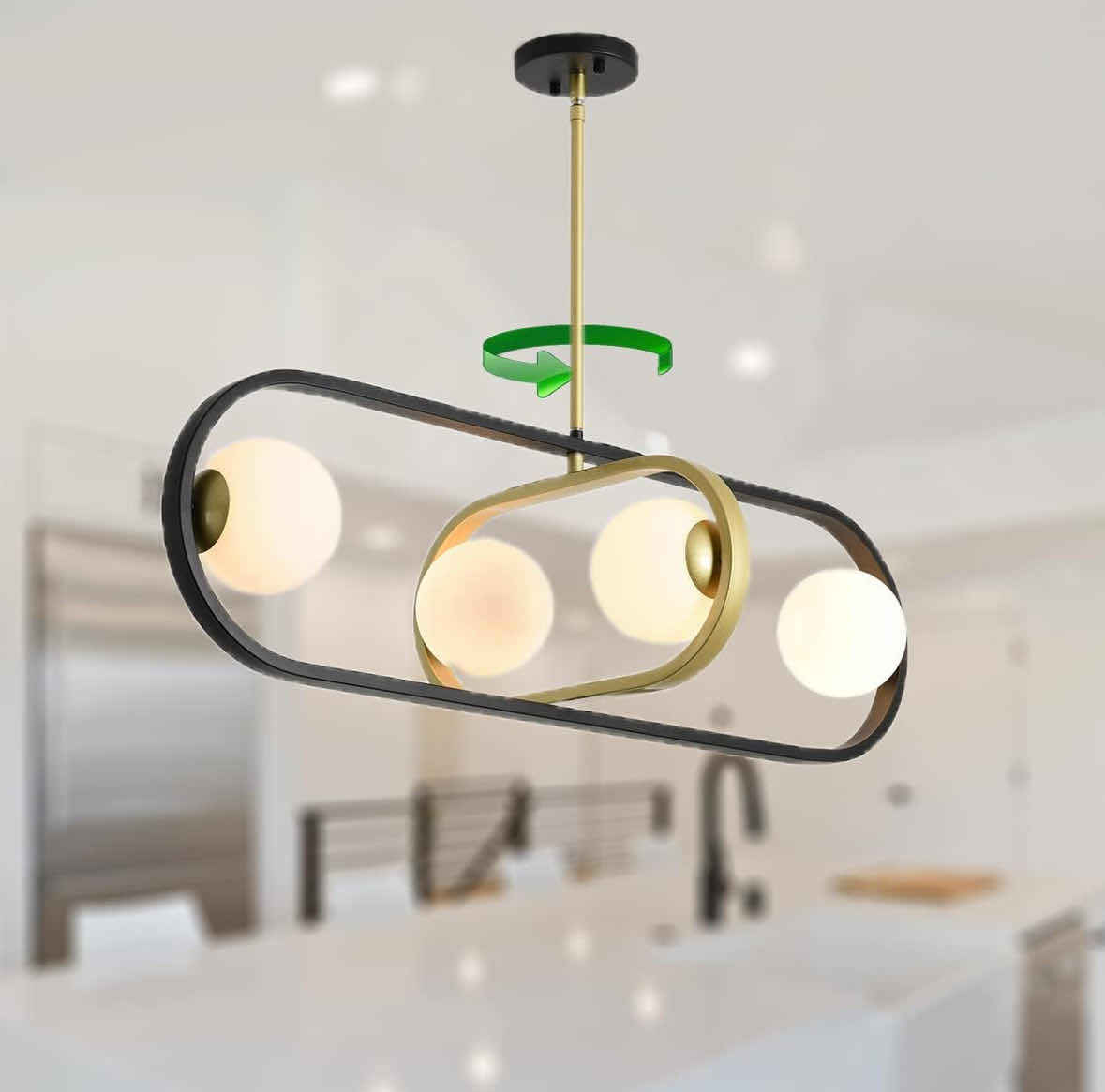 Photo 1 of NEW EAMONEX G9 DEFORMABLE FROSTED GLOBE CHANDELIER, BLACK/GOLD MILKY GLASS CEILING LIGHT (GC20220202)