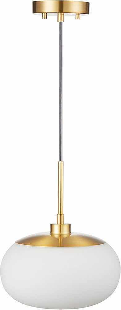 Photo 1 of NEW KAWOTI BRASS ADJUSTABLE PENDANT LIGHT W MILKY GLASS SHADE 10” X 10” H84”