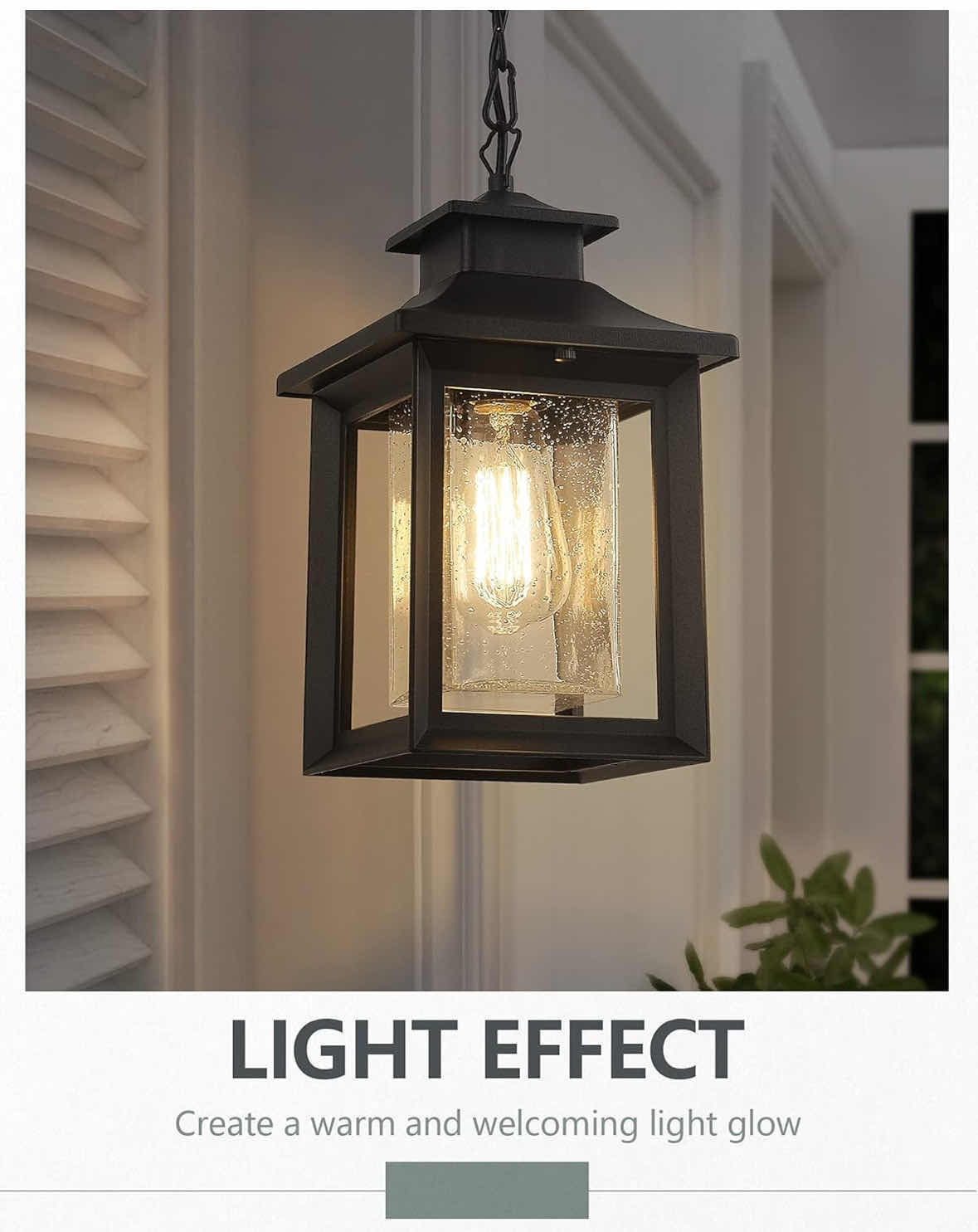 Photo 2 of NEW KAUEN FARMHOUSE OUTDOOR PENDANT LIGHT FIXTURE, BLACK METAL W CLEAR SEEDED GLASS, HEIGHT ADJUSTABLE EXTERIOR LANTERN (2455-1H)