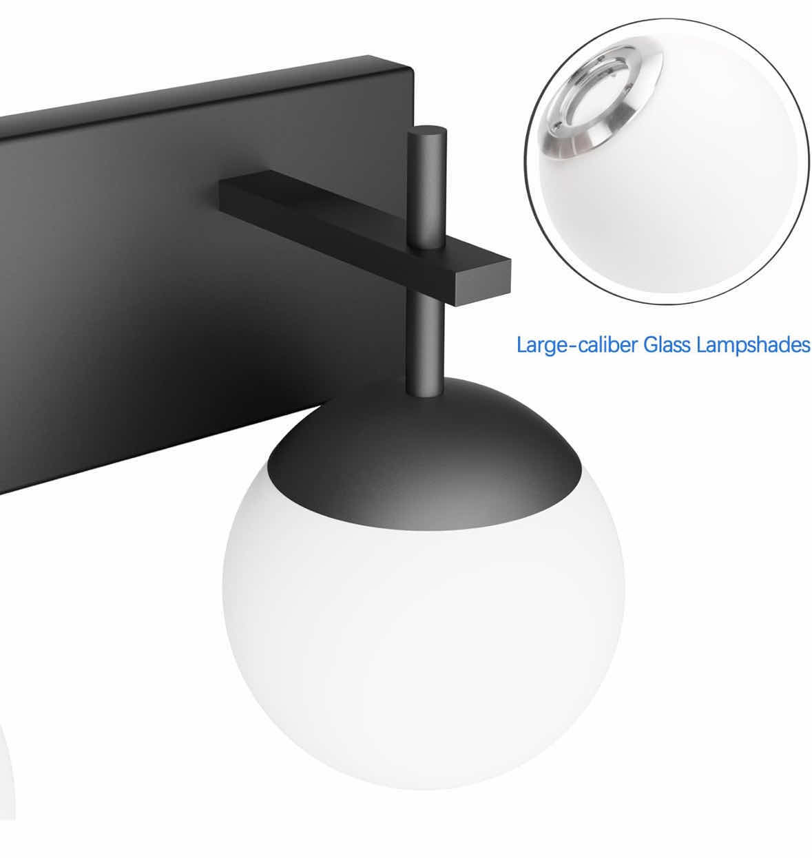 Photo 6 of NEW RALBAY 3-LIGHT MID CENTURY MODERN 22” VANITY LIGHT FIXTURE W MILKY GLASS GLOBE SHADES, BLACK