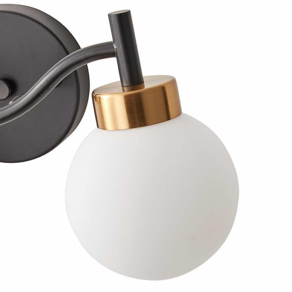 Photo 1 of NEW BED BATH & BEYOND MODERN 2-LIGHT VANITY LIGHTING FIXTURE, BLACK FINISH/OIL RUBBED BRONZE W WHITE GLOBE GLASS SHADES