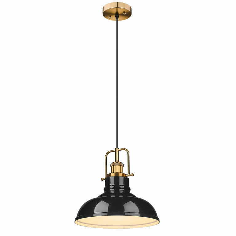 Photo 1 of NEW ZEYU MODERN PENDANT LIGHT W MEATL DOME LAMPSHADE, BLACK FINISH W BRONZE ACCENTS
