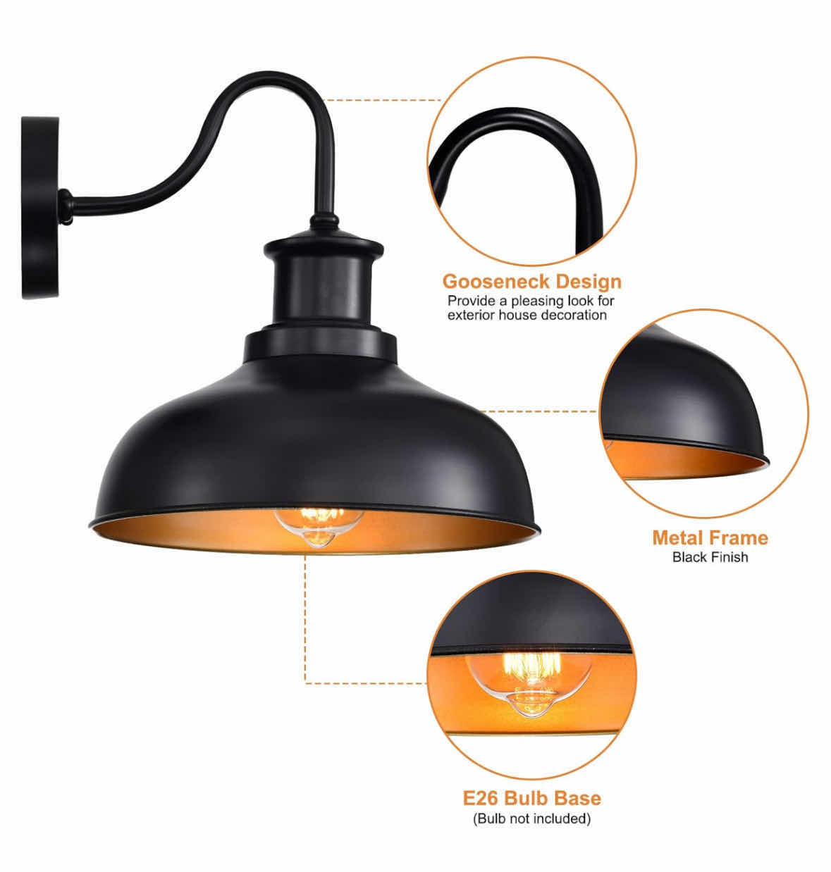 Photo 1 of NEW DIYEL OUTDOOR GOOSENECK BARN LIGHT FIXTURE, BLACK/GOLD (RZ007 BK)