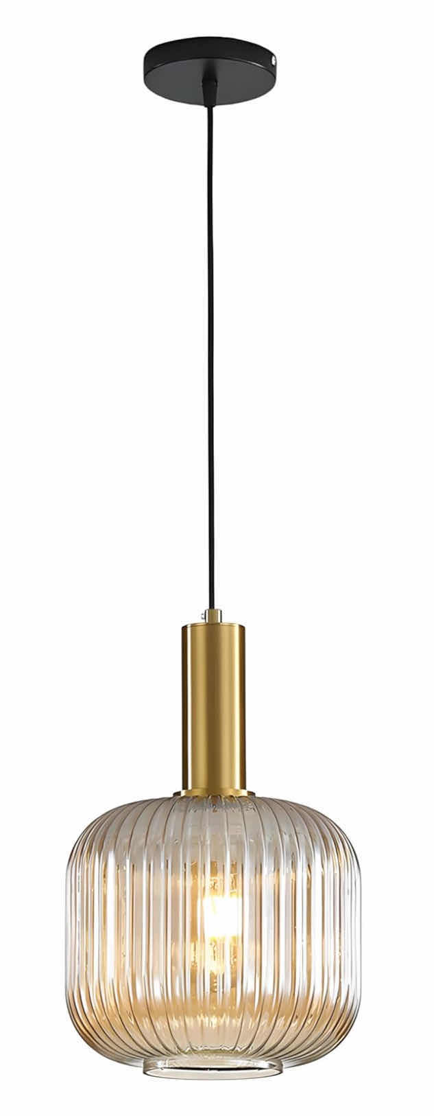 Photo 1 of NEW I-XUN MODERN PENDANT LIGHT FIXTURE, FARMHOUSE STRIPED AMBER GLASS W GOLD ACCENTS
