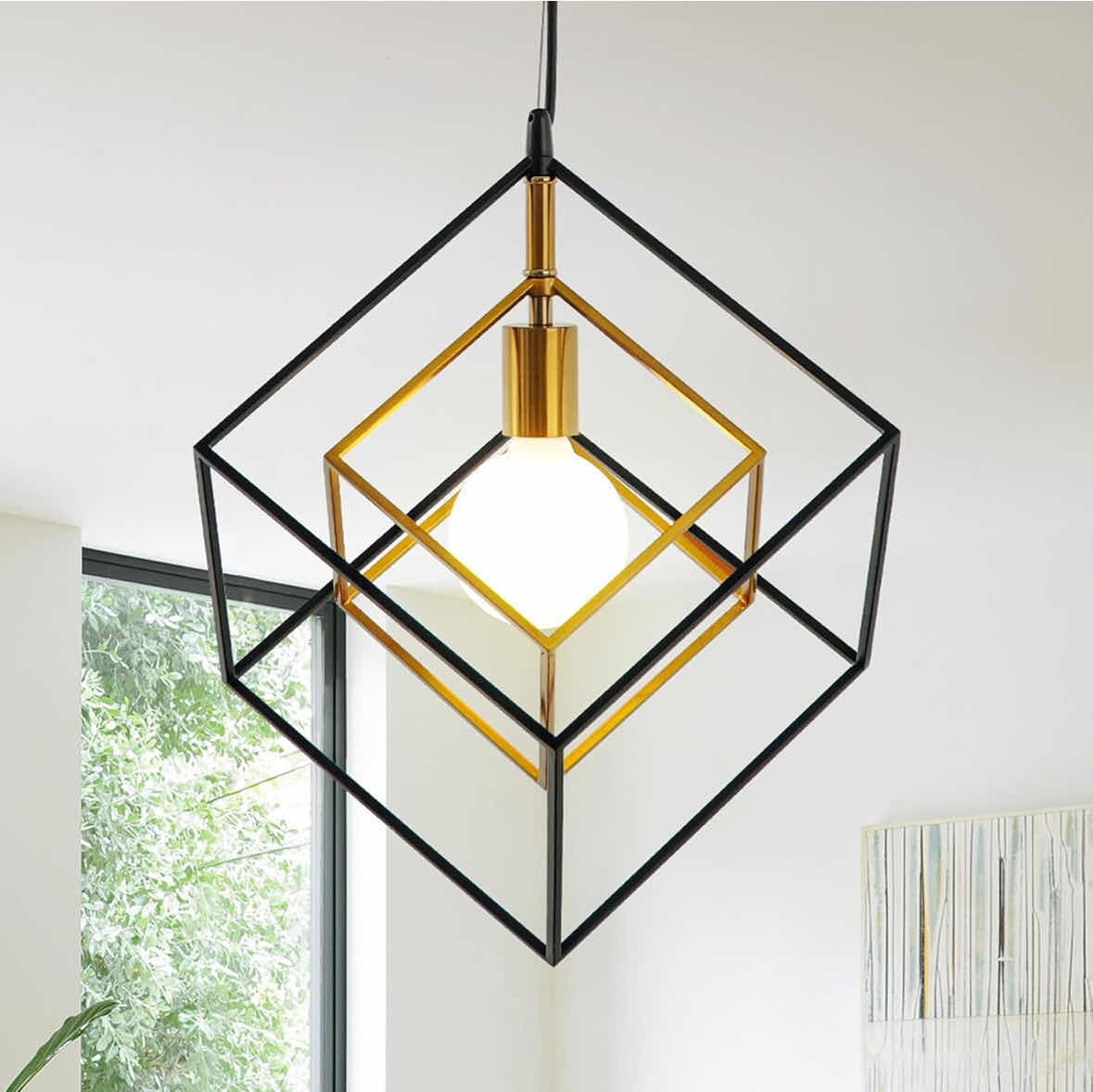 Photo 1 of NEW SHANSRUI MODERN GEOMETRIC 1-LIGHT HANGING CHANDELIER LIGHT FIXTURE, BLACK/BRASS
